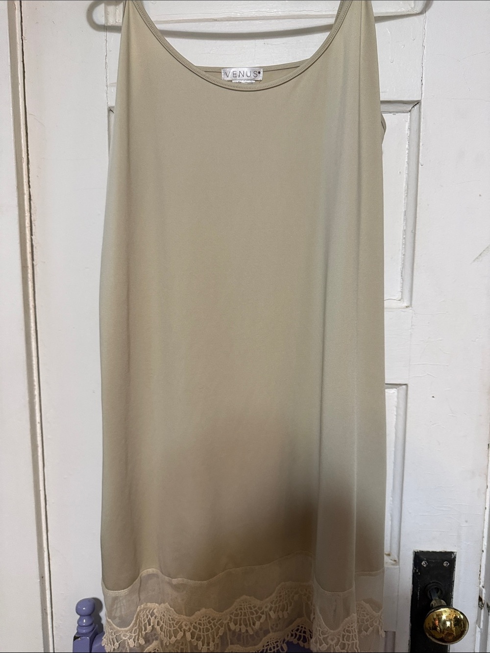 VENUS Neutral Lace-Trim Slip Dress